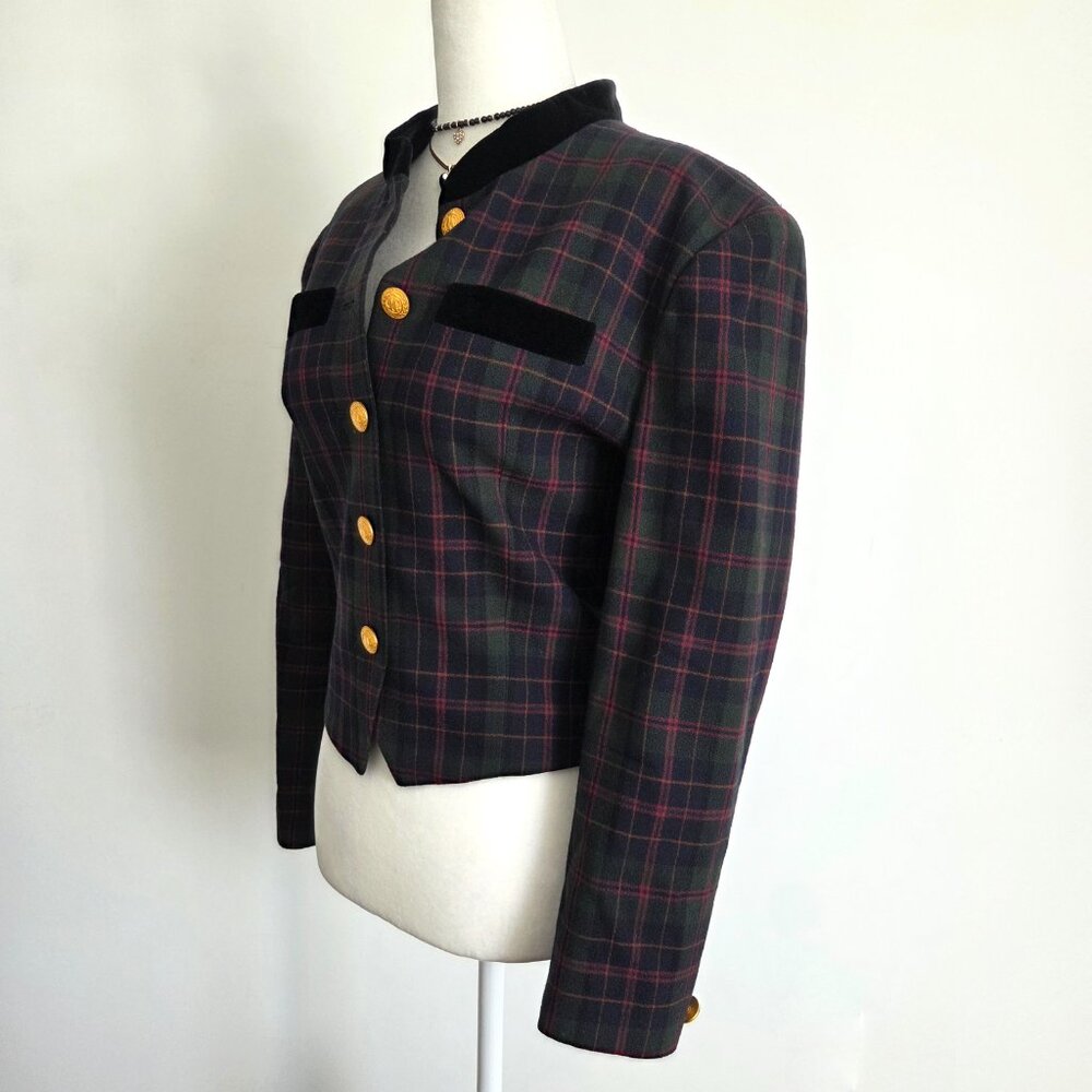 Vtg Wool Plaid Blazer Size 8P Velvet Trim Gold Button Old Money Heritage‎ Preppy - Picture 6 of 15